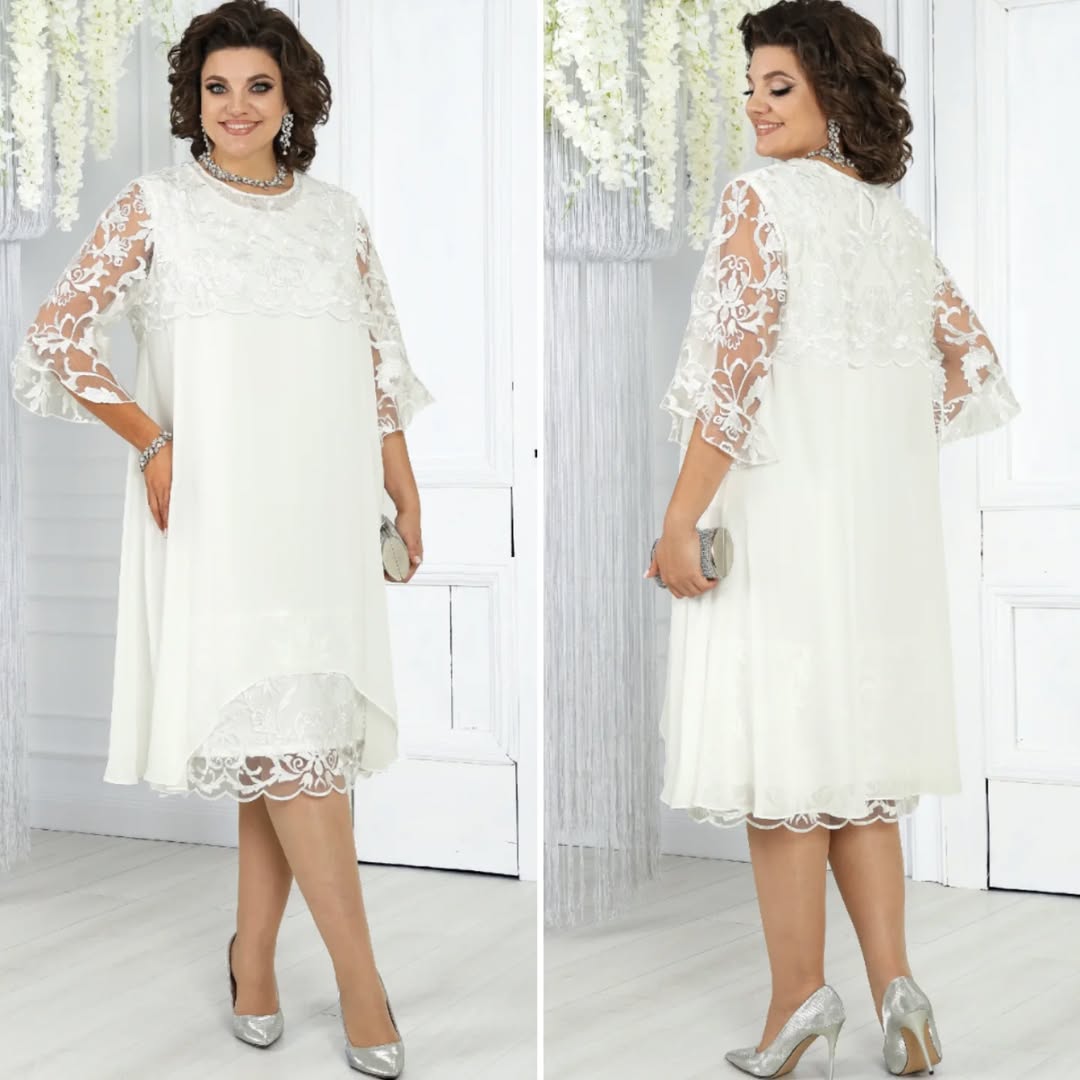 Frauen Rundhals Besticktes Patchwork Kleid