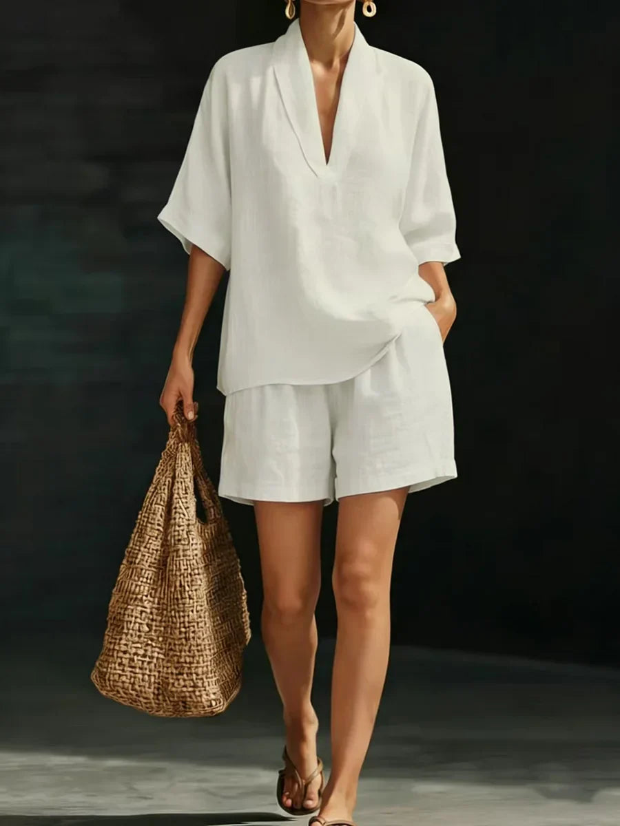 Silvani - Lässiges Set Aus Baumwoll Top Mit V-ausschnitt Und Shorts