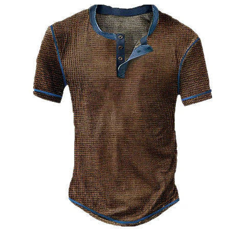 Lässiges Henley Oberteil Im Retro Farbblock Stil für Herren