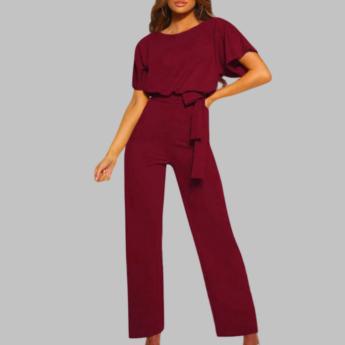 Amber | Damen Overall Fledermausärmel Bindegürtel Weites Bein