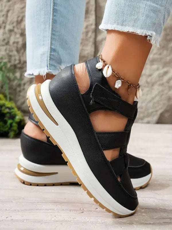 Bequeme Sandalen mit Keilabsatz und Klettverschluss für Damen