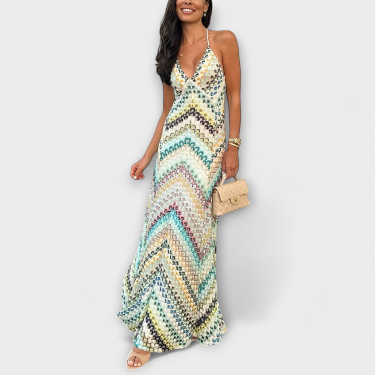 Brigitte | Damen Fischgrätmuster Maxikleid Strick – Strick Maxi Herringbone 2026