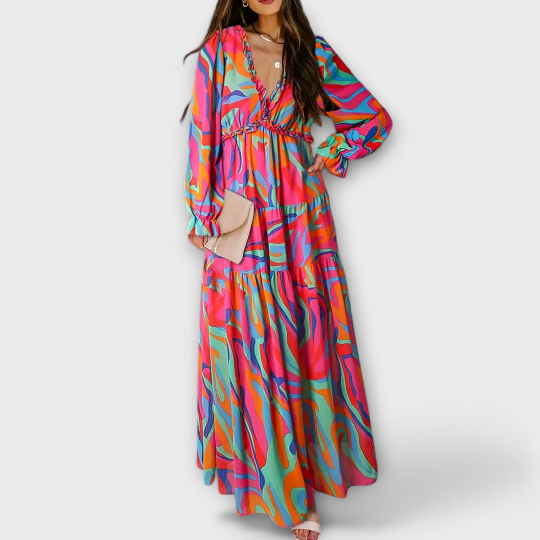 Lukrecija - Maxi Kleid Mit Blumenmuster Und V-Ausschnitt
