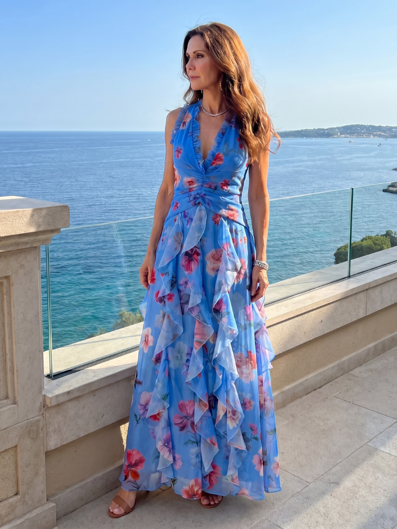 Nori | Halter Neck Rüschentop Floral Maxi Kleid