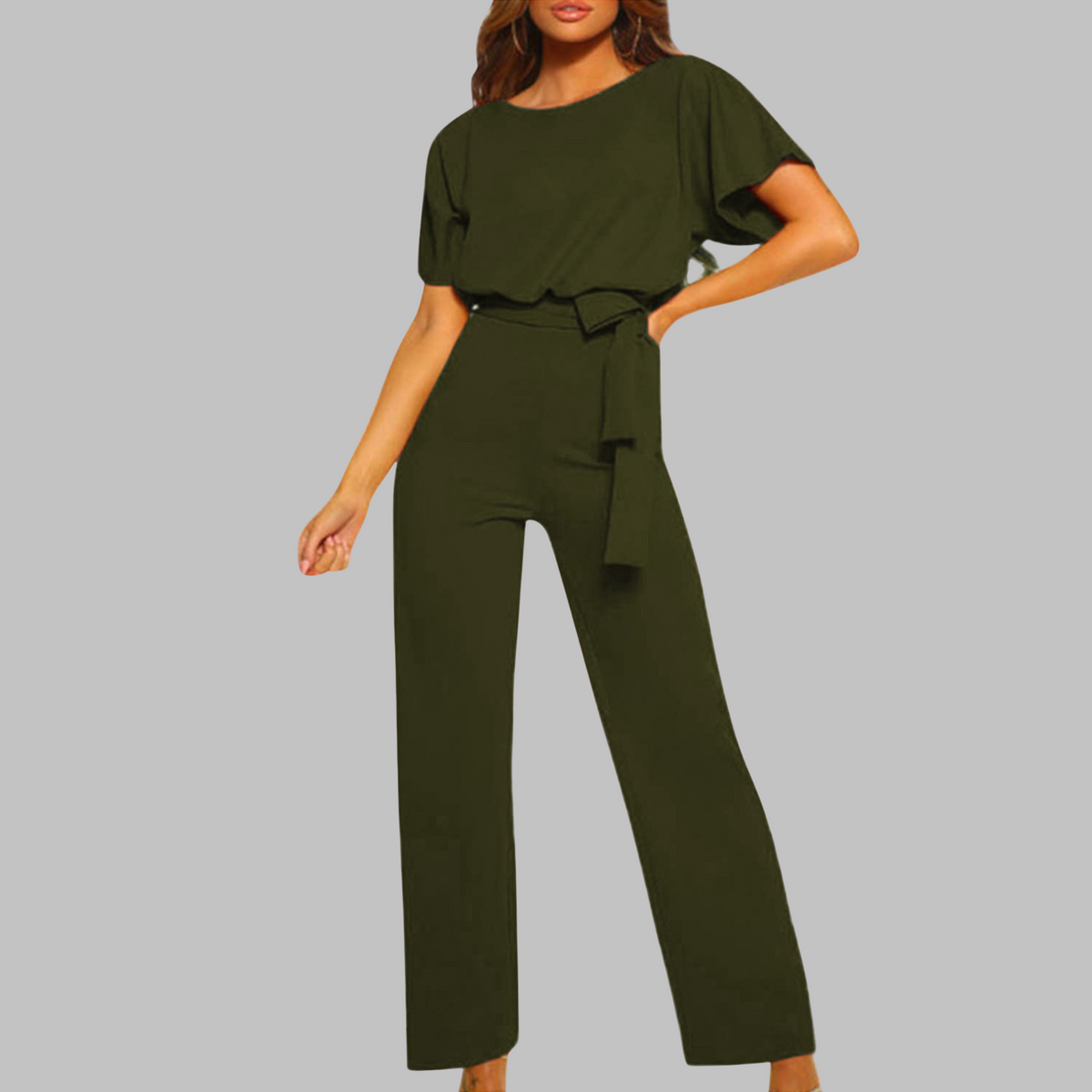 Amber | Damen Overall Fledermausärmel Bindegürtel Weites Bein