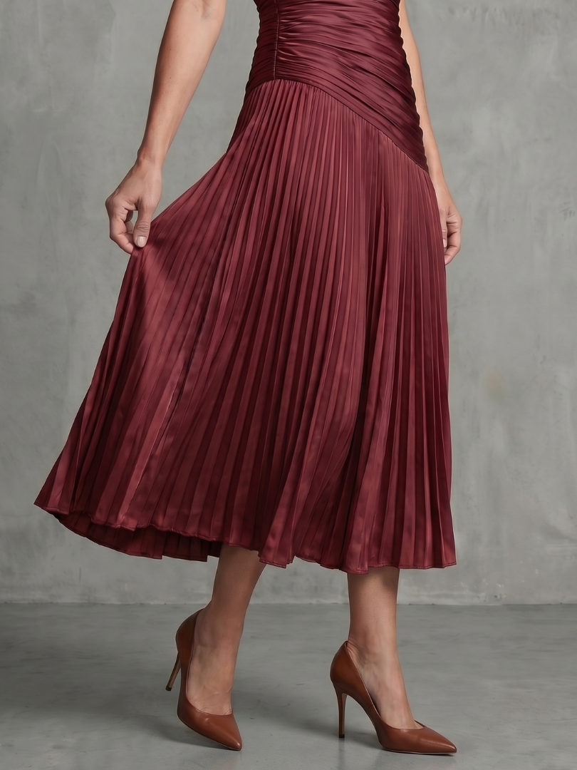 Theodora | Plissierter Taillenstreifen Midi-Kleid