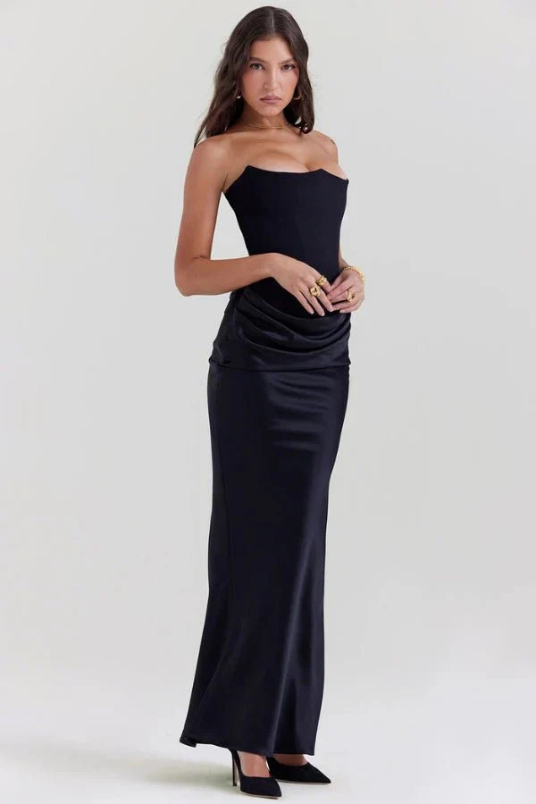 Sabrina | Damen Trägerloses Korsett Maxikleid Satin – Satin Korsett Maxi 2026
