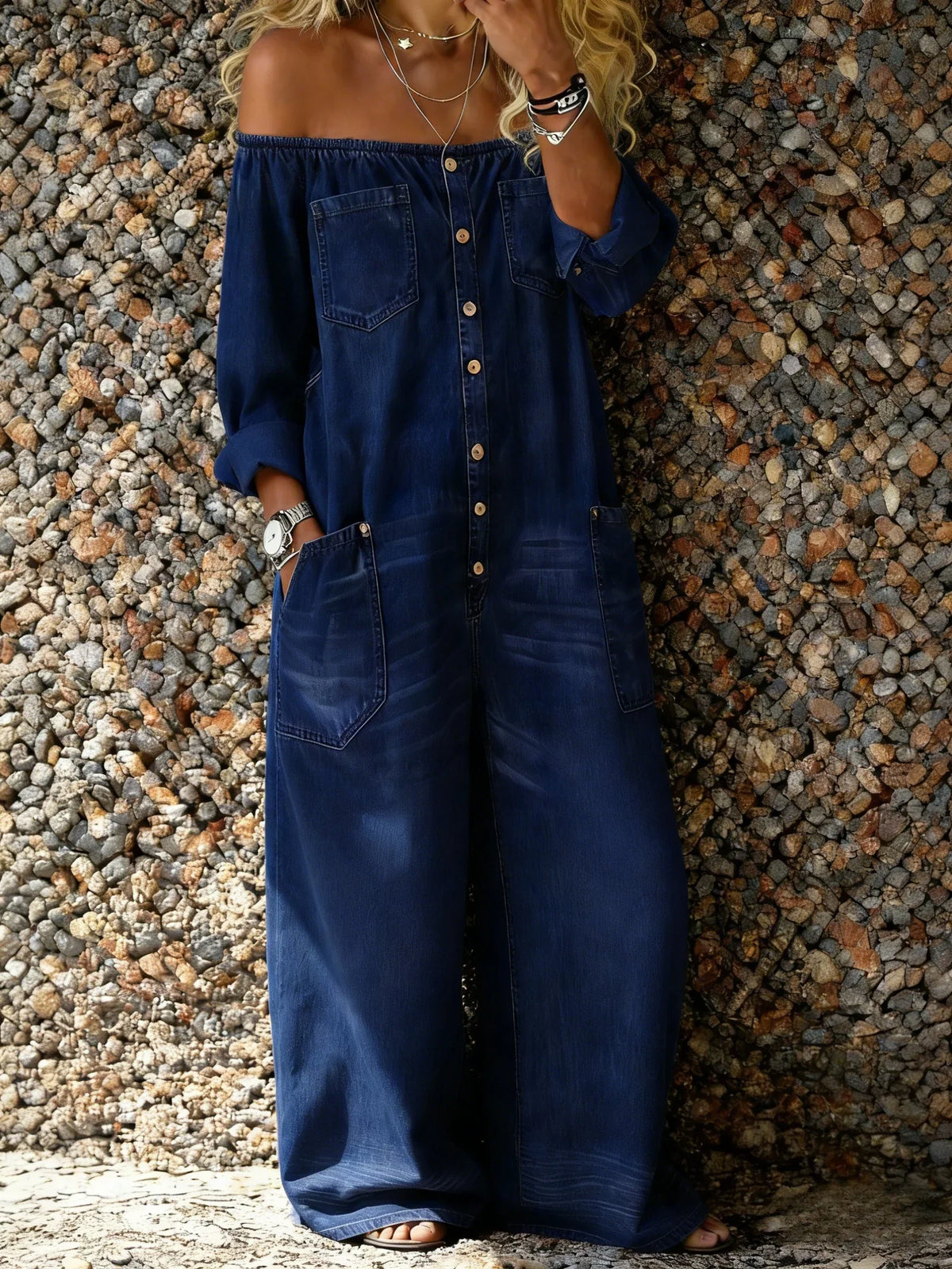 Verity - Schulterfreier Soft-Touch-Jumpsuit
