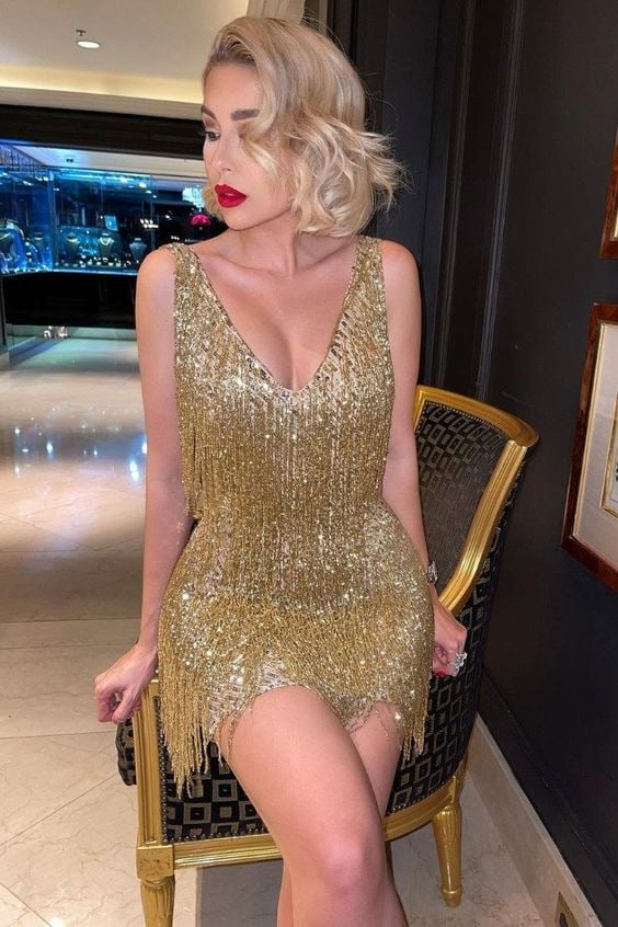 Wina - Luxuriöses Cocktailkleid mit Fransenbesatz