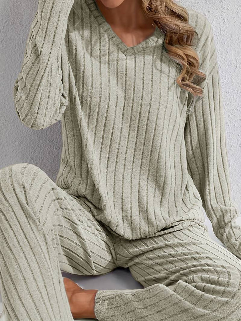 Damen Ripp Lounge Set mit langen Ärmeln