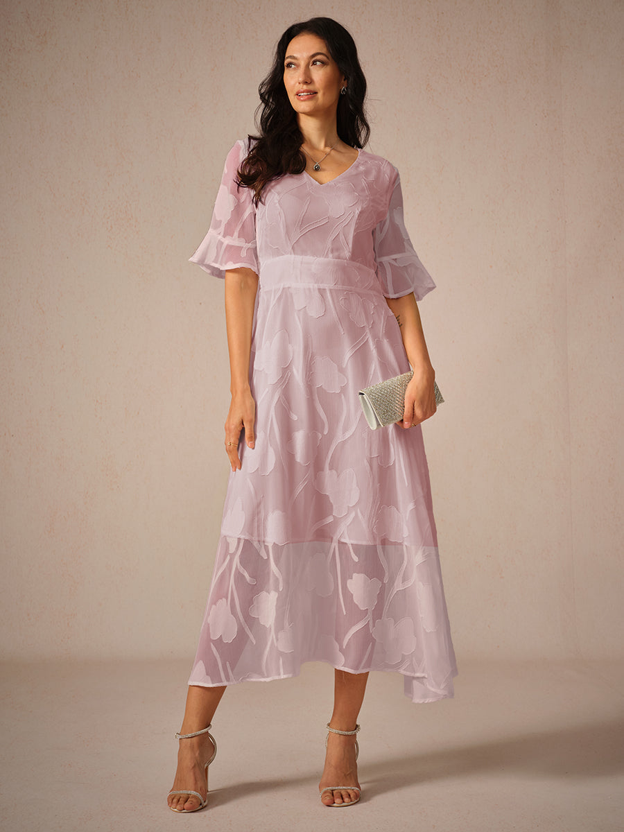 Aishana Damen kurzarm bedrucktes Midi Kleid