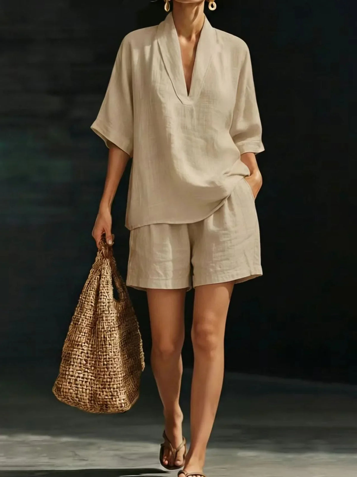 Silvani - Lässiges Set Aus Baumwoll Top Mit V-ausschnitt Und Shorts