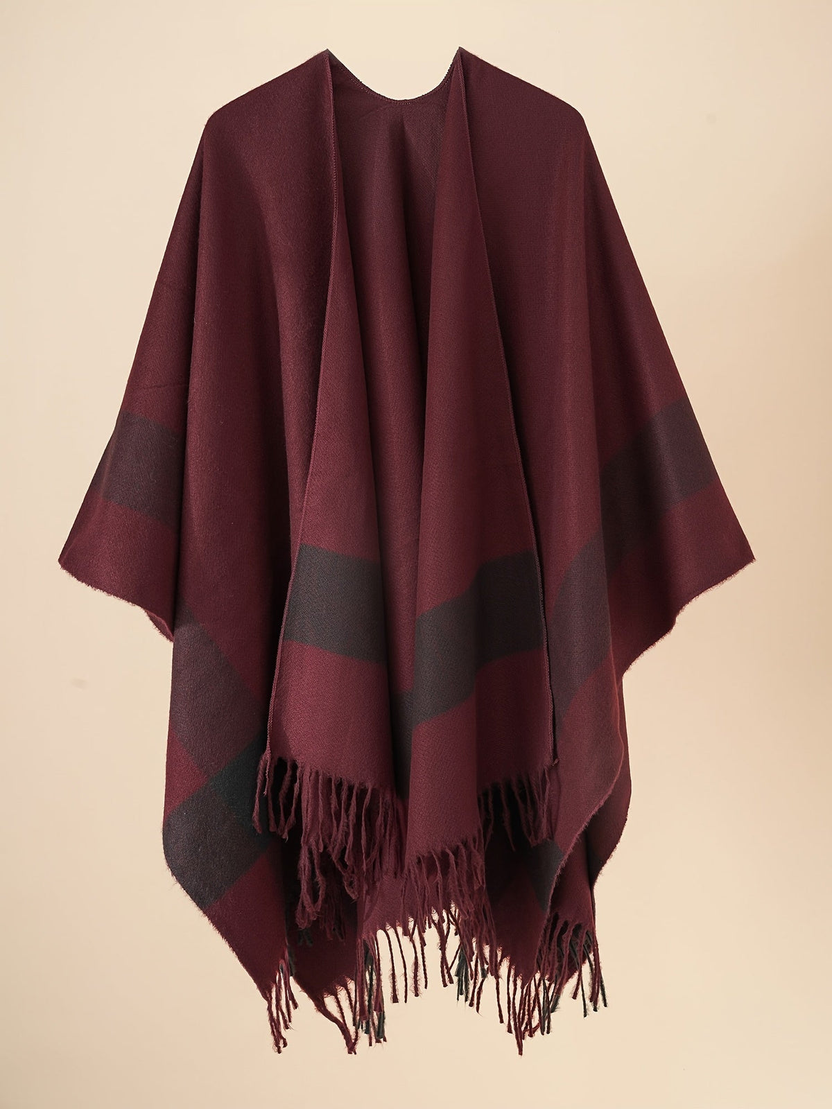 Kyrine - Poncho Schal Mit Fransen Und Geometrischem Muster