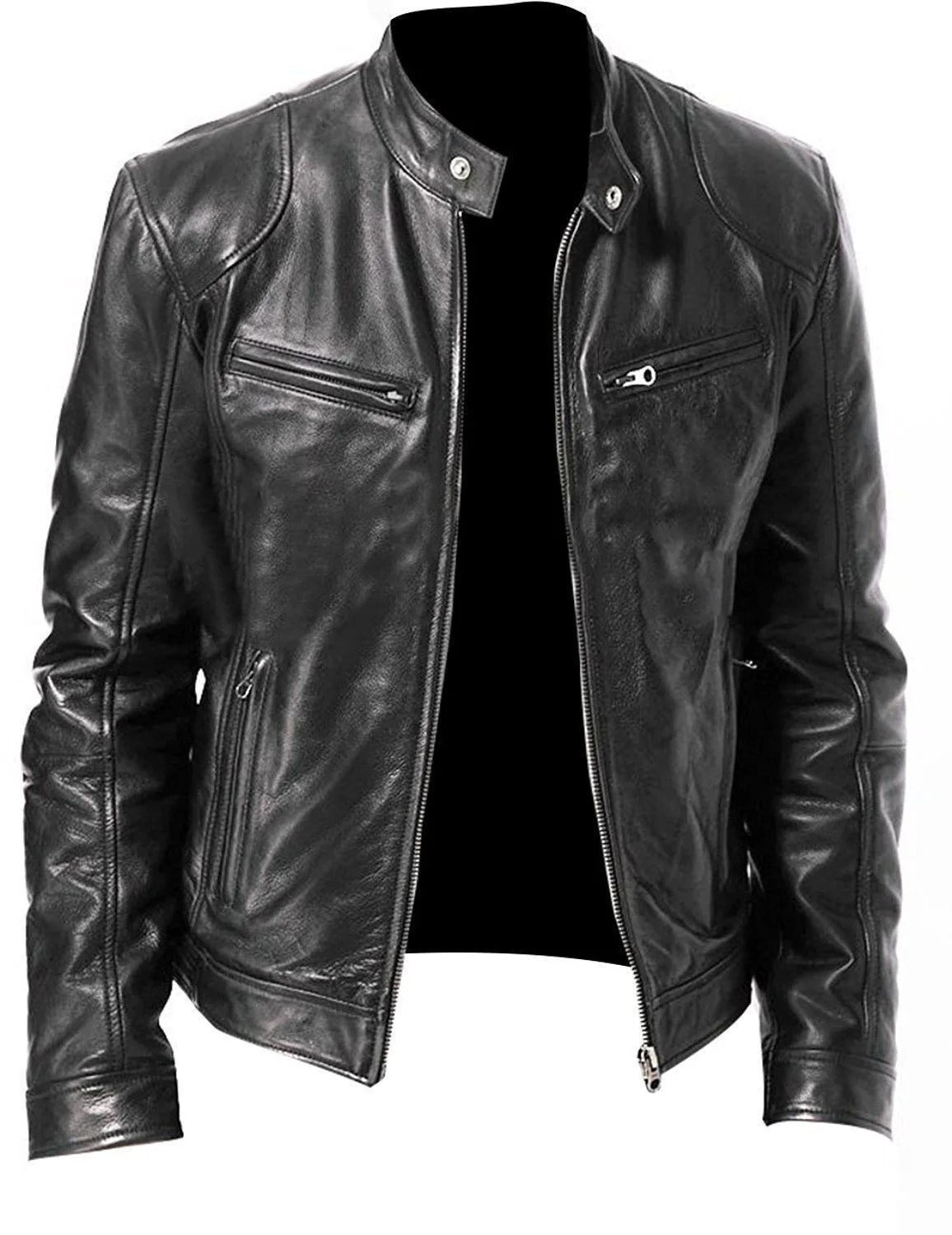 Enzo | Lässige Lederjacke mit Knopkragen – Stilvoll und Modern