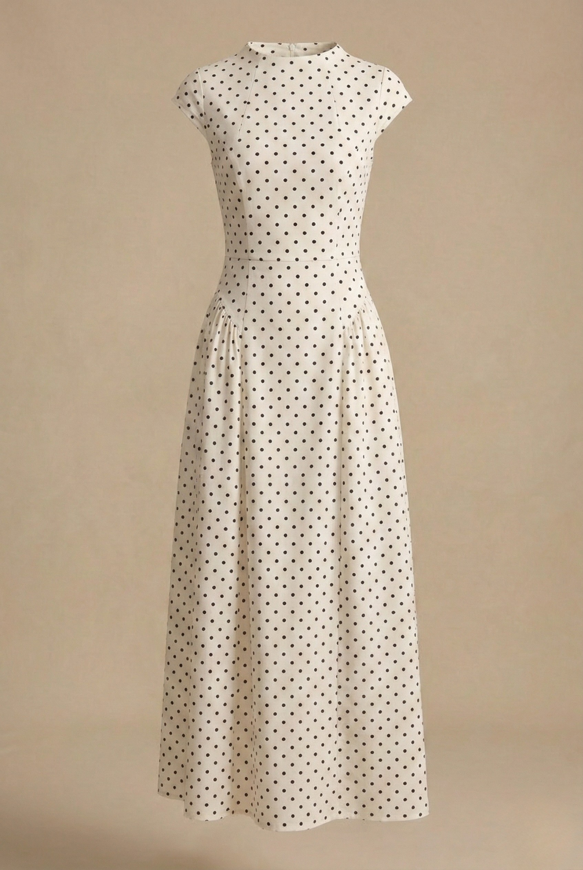 Damen Maxikleid mit Punkten, rundem Ausschnitt und A-Linien Silhouette