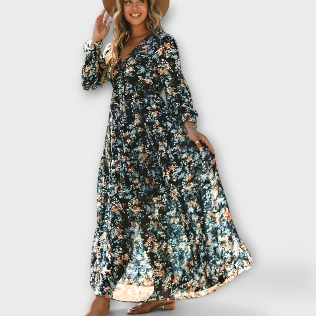 Lukrecija - Maxi Kleid Mit Blumenmuster Und V-Ausschnitt