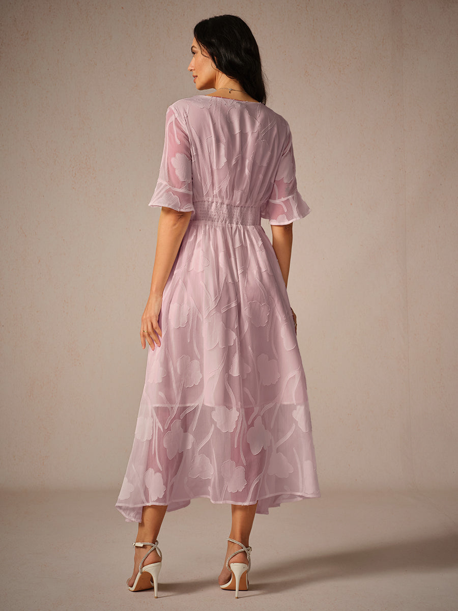 Aishana Damen kurzarm bedrucktes Midi Kleid
