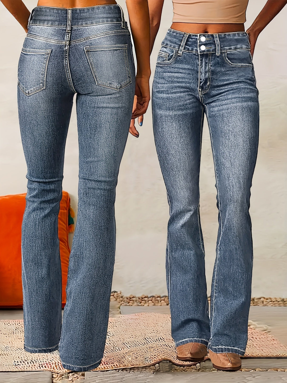 Evarra - Ausgestellte High-Waist-Jeans aus weichem Stretch