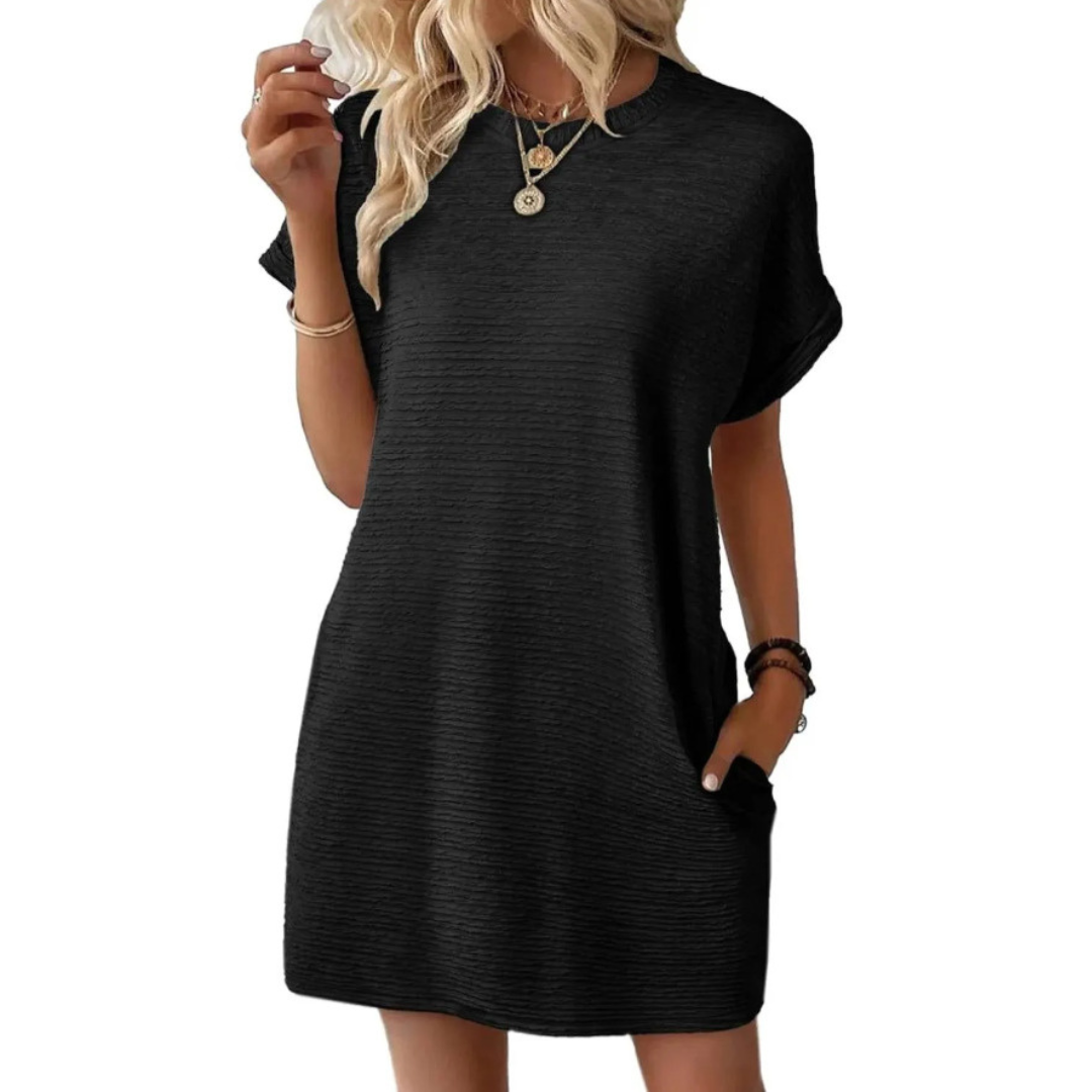Clariss | Damen T-Shirt Kleid Kurzarm Rundhals Mini Sommer