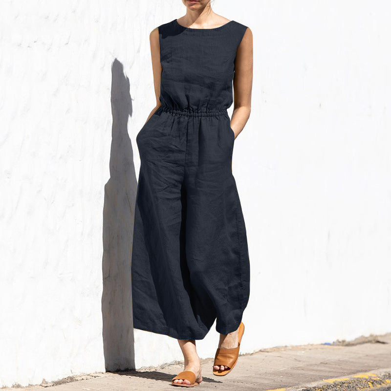 Gerader Jumpsuit mit Falten am Revers ohne Gürtel - Nora
