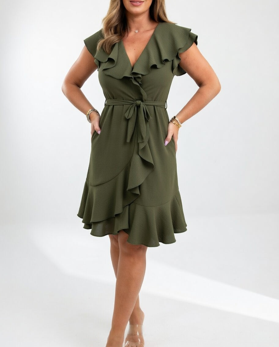 Geiss – Elegantes Fließendes Wickelkleid Mit Rüschen