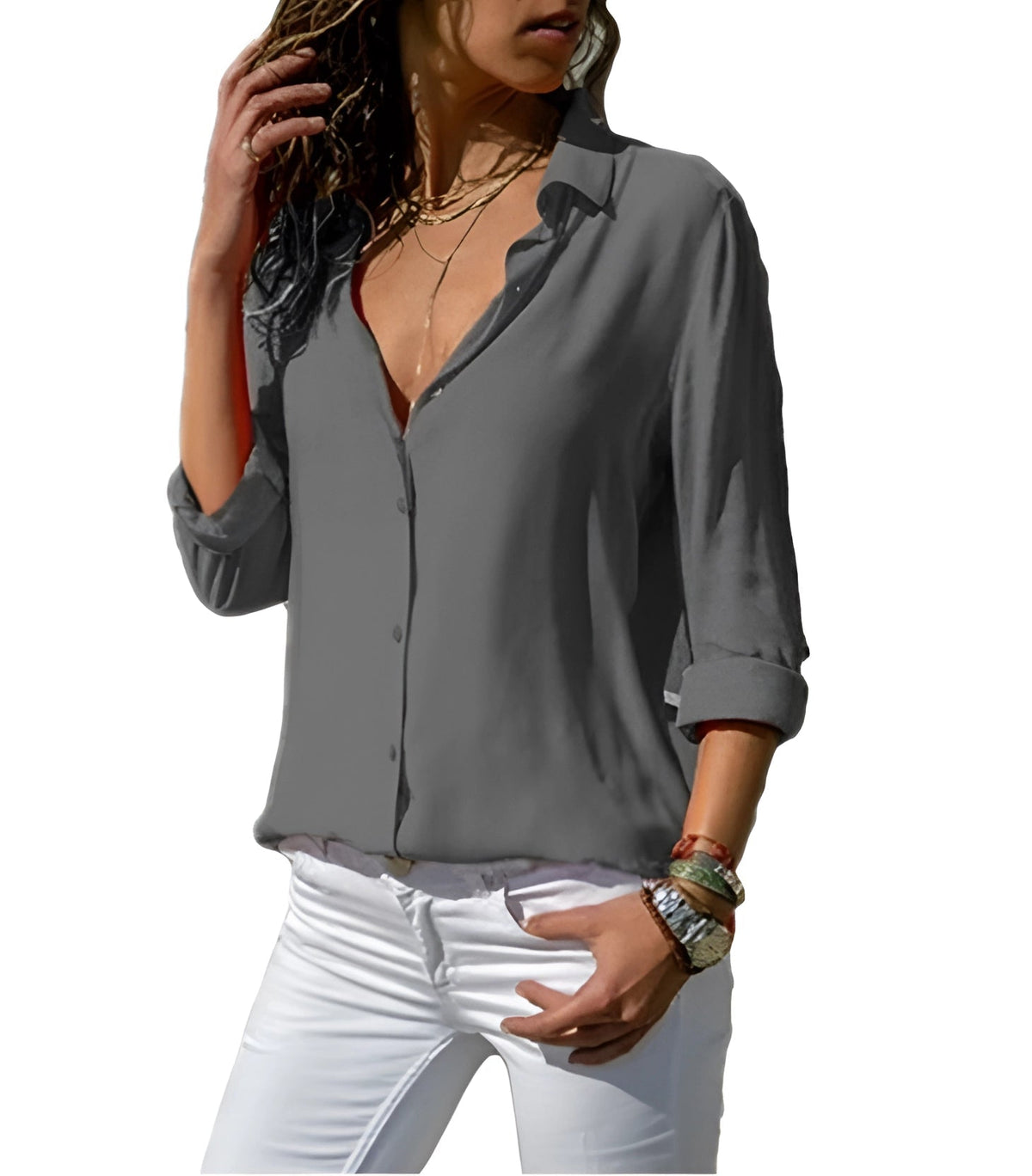 Aiah – Seidenbluse mit V-Ausschnitt und lockerem Design