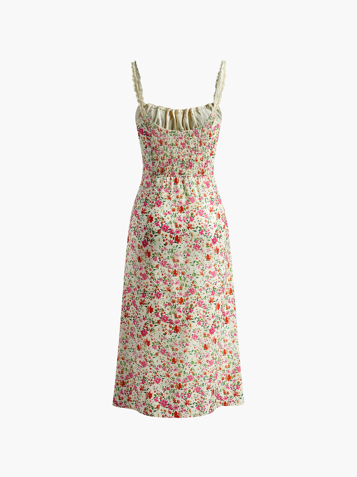 Bedrucktes Träger-Midikleid mit Blumenmuster und Paspelierung