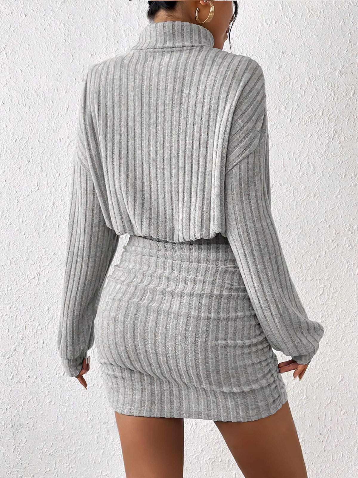 Mock Neck Rippenstrick kurzes Kleid