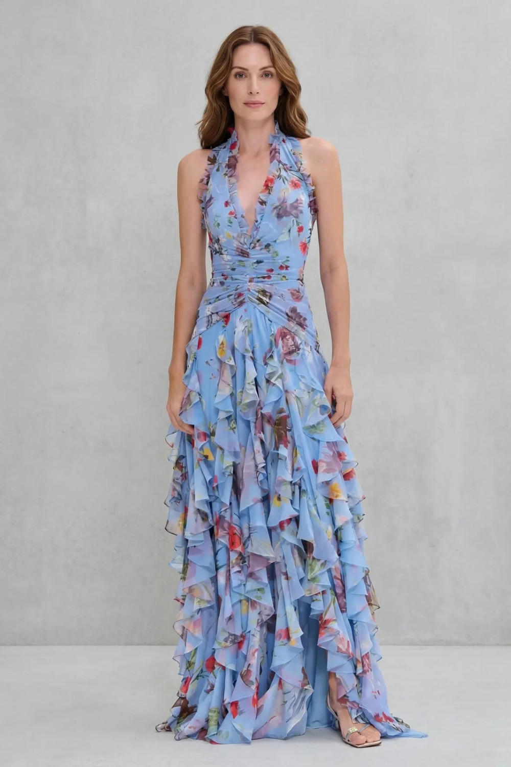 Belladina Verzauberndes Rosen-Kaskaden-Halter-Maxikleid