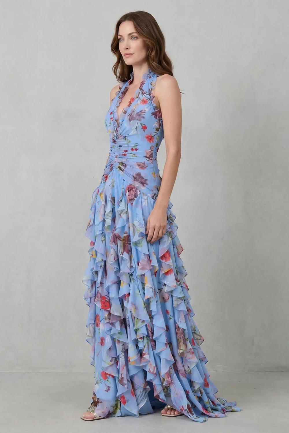 Belladina Verzauberndes Rosen-Kaskaden-Halter-Maxikleid