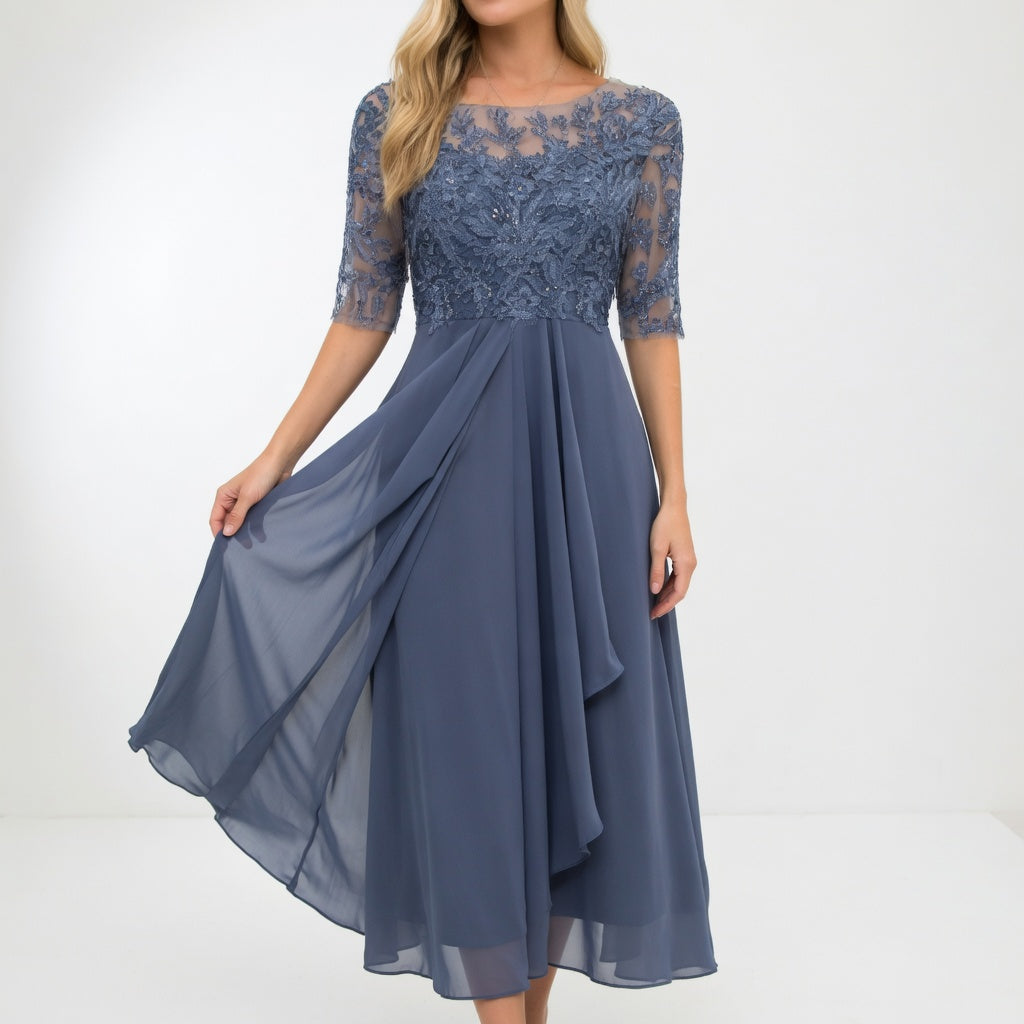 Zerda – Elegantes Midi Kleid Aus Spitze