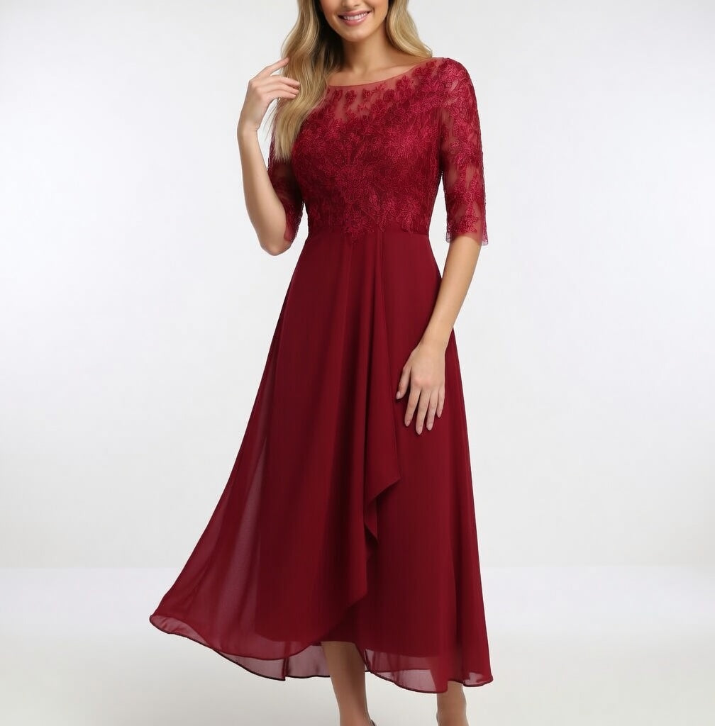 Zerda – Elegantes Midi Kleid Aus Spitze
