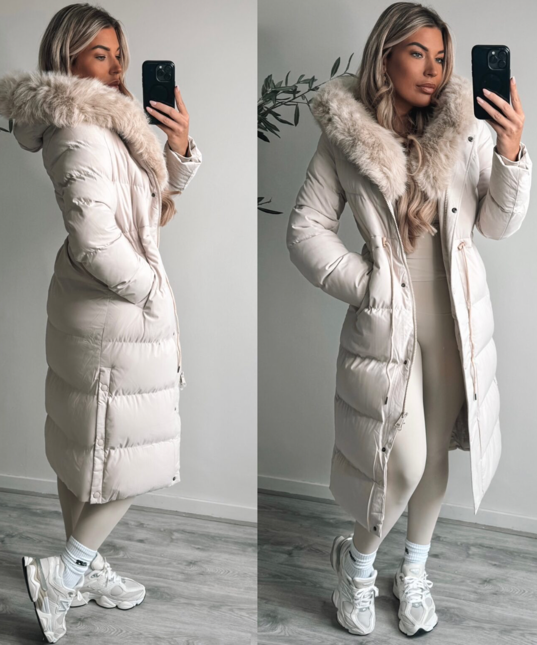 Damen Wintermantel | Lange Steppjacke | Warm Gefüttert | Kapuze mit Imitationsfell