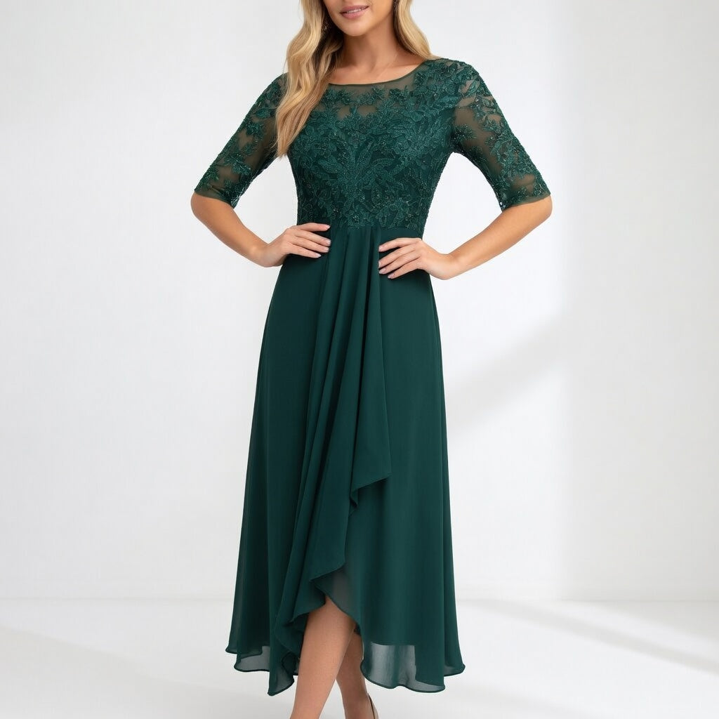Zerda – Elegantes Midi Kleid Aus Spitze