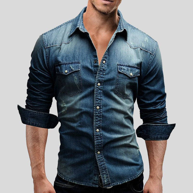 Denim Hemd Herren | Druckknopfleiste & Brusttaschen