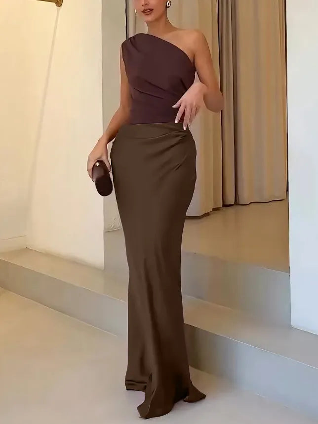 One Shoulder plissiertes Party Maxikleid
