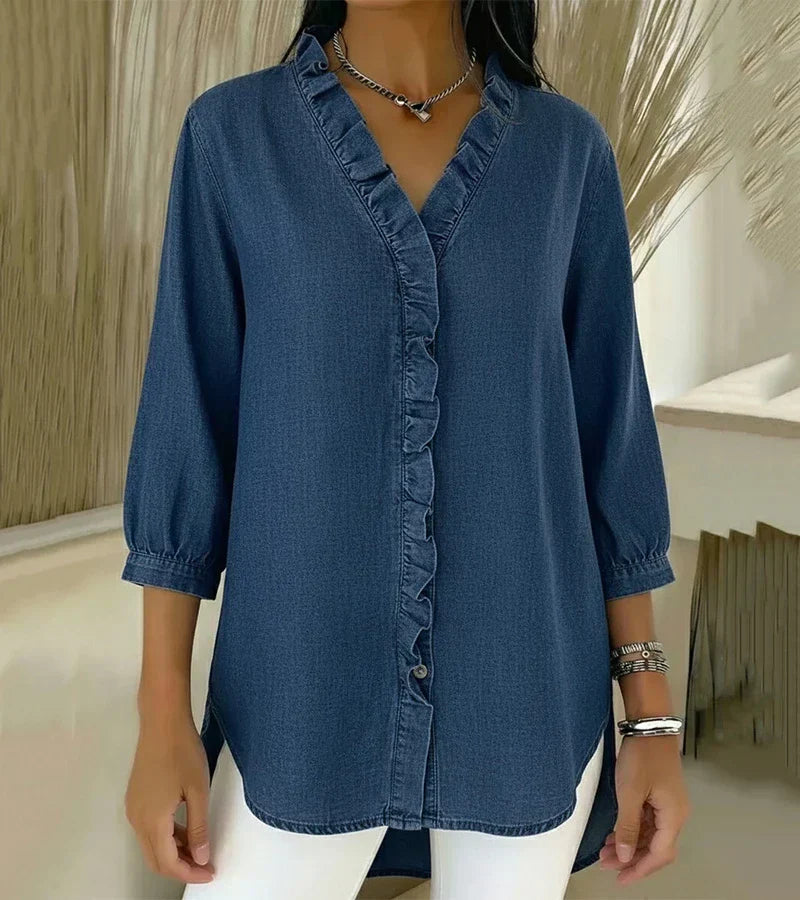 Aelyssa - Soft-Touch-Bluse mit Rüsche am V-Ausschnitt