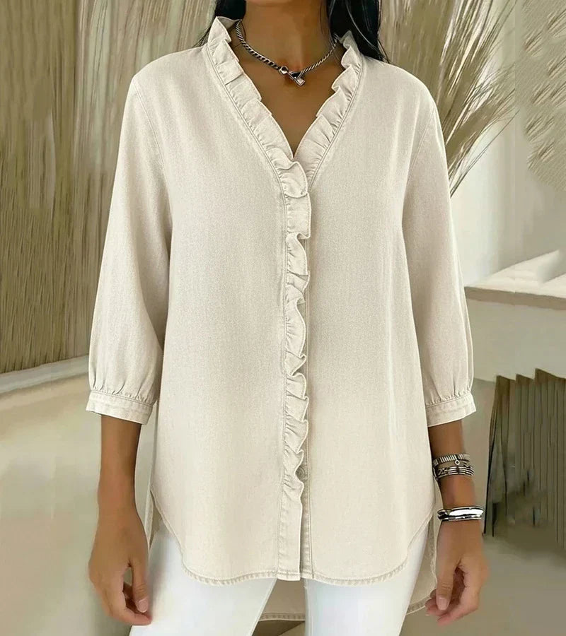 Aelyssa - Soft-Touch-Bluse mit Rüsche am V-Ausschnitt