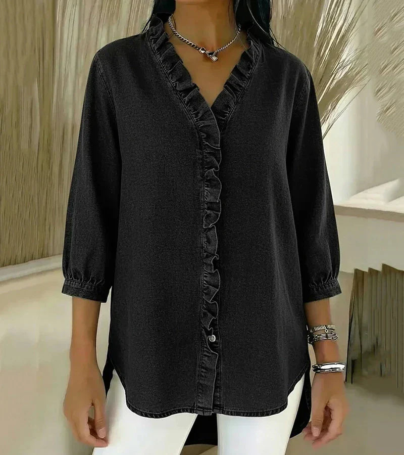 Aelyssa - Soft-Touch-Bluse mit Rüsche am V-Ausschnitt