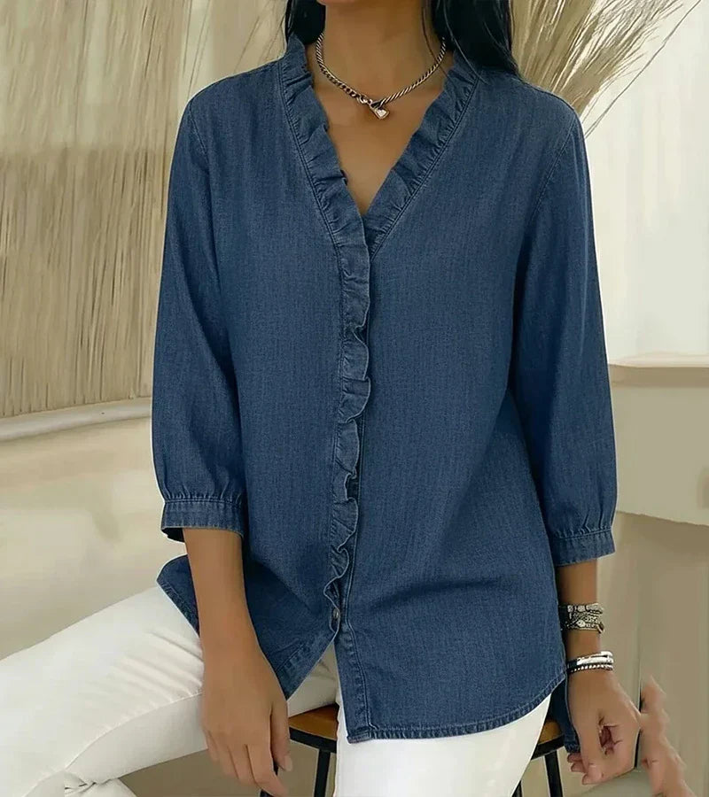 Aelyssa - Soft-Touch-Bluse mit Rüsche am V-Ausschnitt