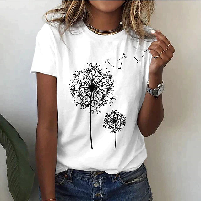 Kurzarm T Shirt Damen | Grafik-Print mit Pusteblumen-Motiv