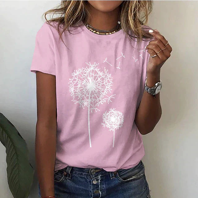 Kurzarm T Shirt Damen | Grafik-Print mit Pusteblumen-Motiv
