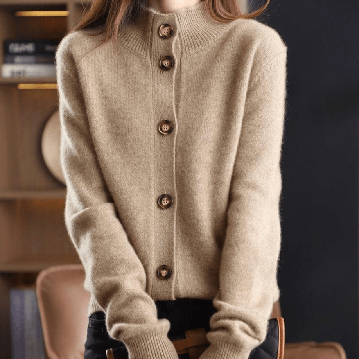Eva | Damen Lässige Strickjacke mit langen Ärmeln