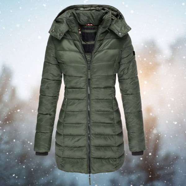 Nicole | Damen Lange Steppjacke mit Kapuze für den Winter