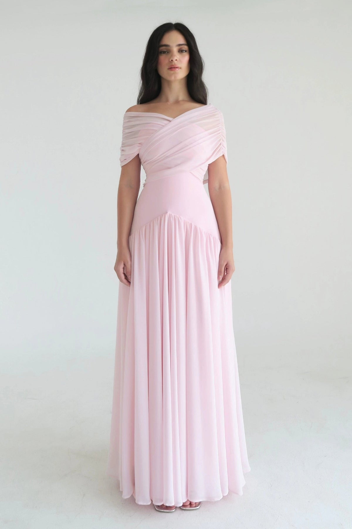 Damen Off-Shoulder Midikleid mit Raffung