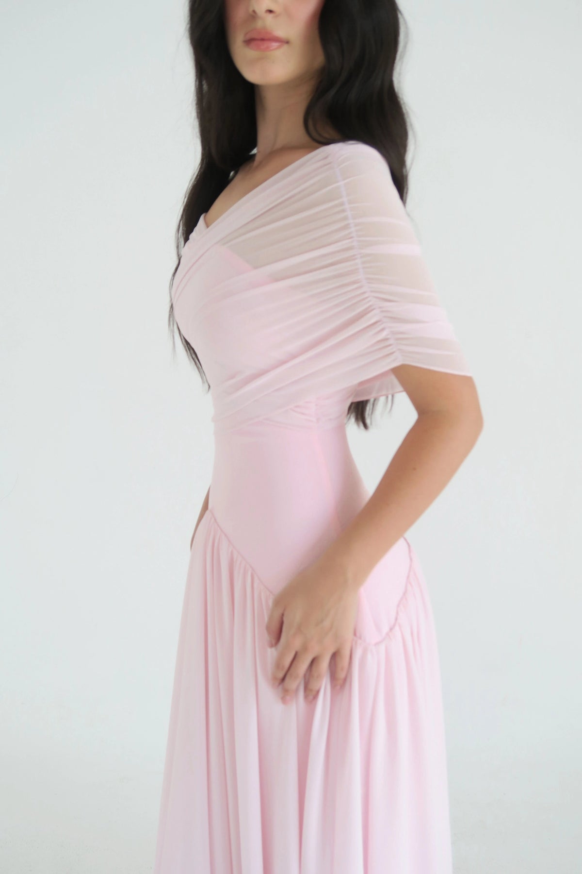 Damen Off-Shoulder Midikleid mit Raffung