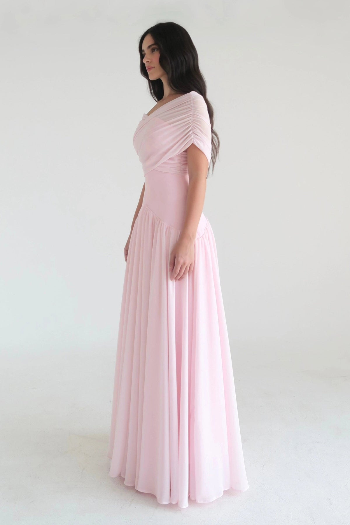 Damen Off-Shoulder Midikleid mit Raffung