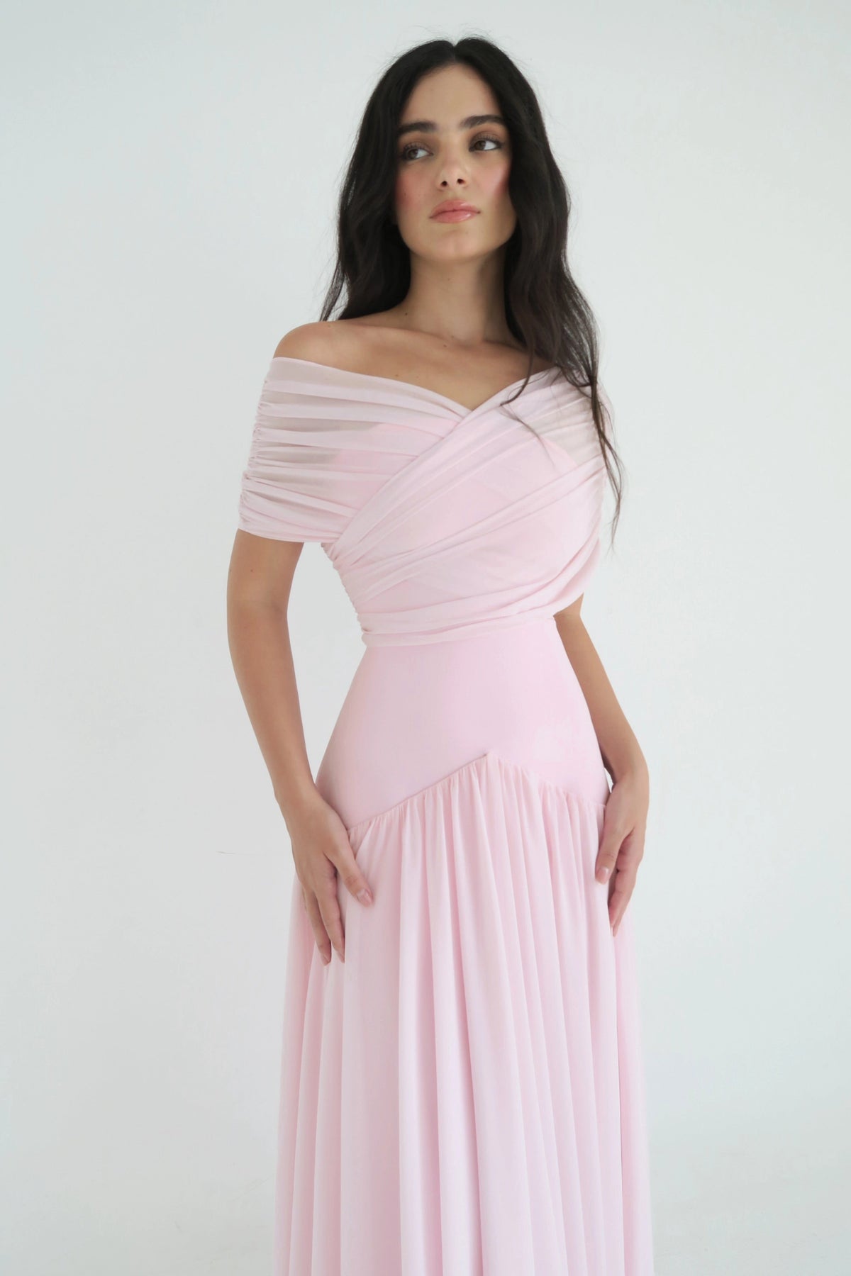 Damen Off-Shoulder Midikleid mit Raffung