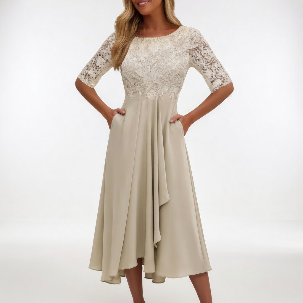 Zerda – Elegantes Midi Kleid Aus Spitze