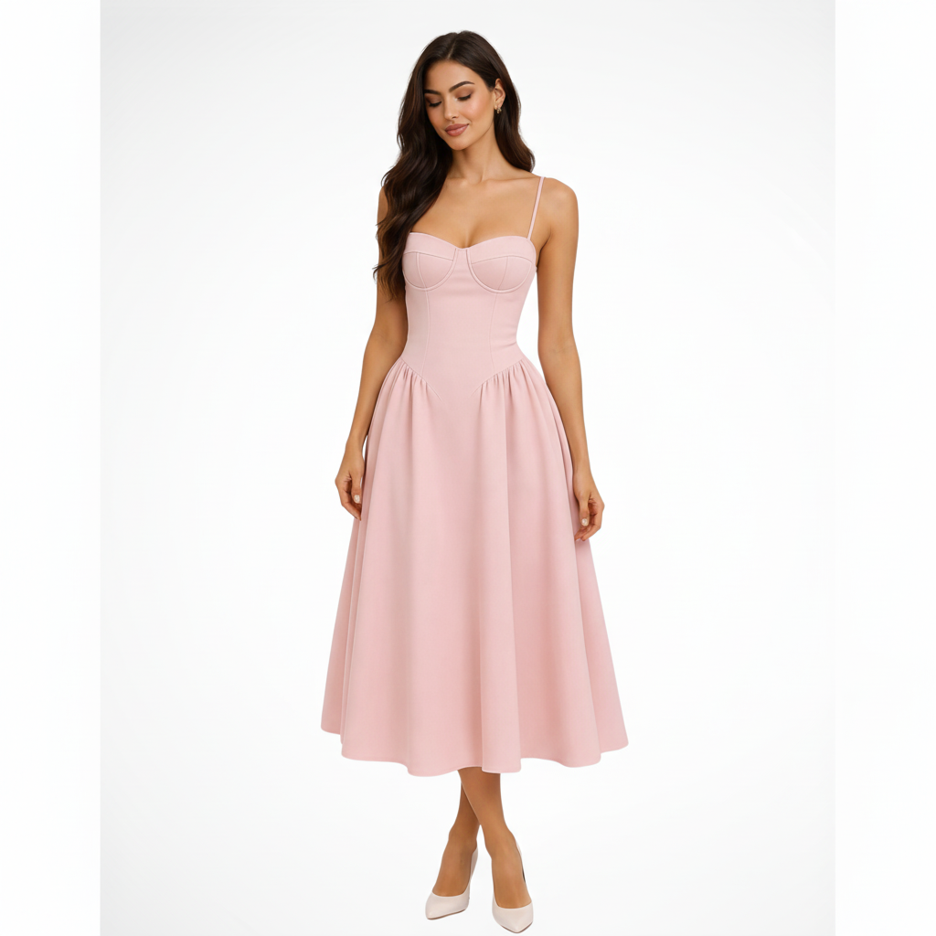 Serena | Damen Midi Kleid Korsett A-Linie – Korsett Midikleid A-Linie Elegant 2026